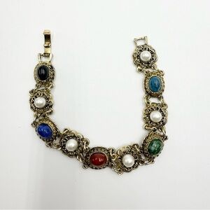 Vintage Faux Agate Gemstone Pearl Bracelet
